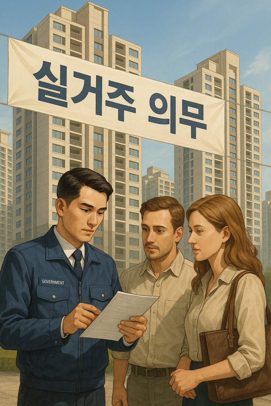 서울 아파트 실거주 정책 관련 일러스트, 외국인 매수자 실거주 확인 장면