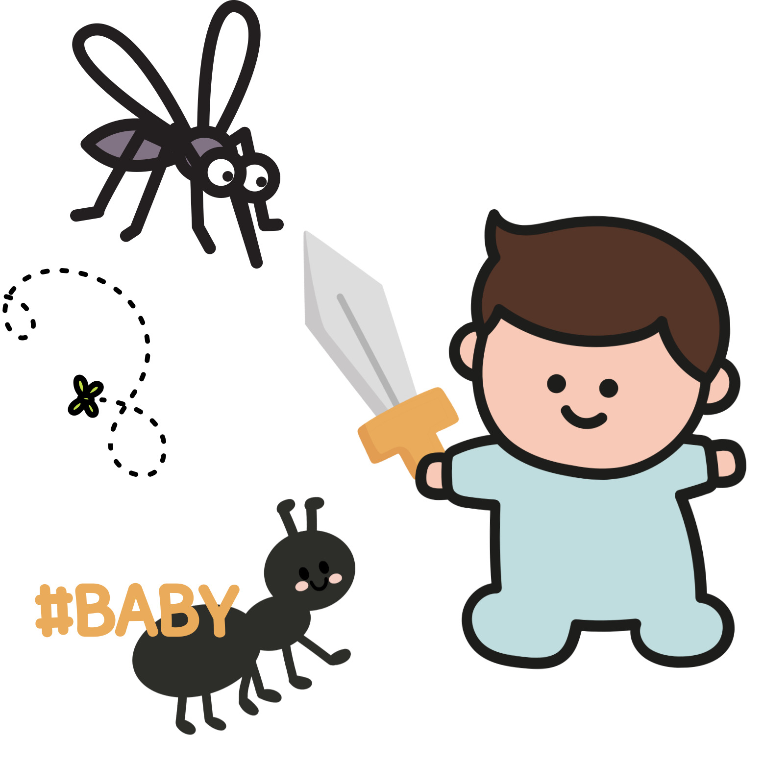 벌레들과 싸우는 아기