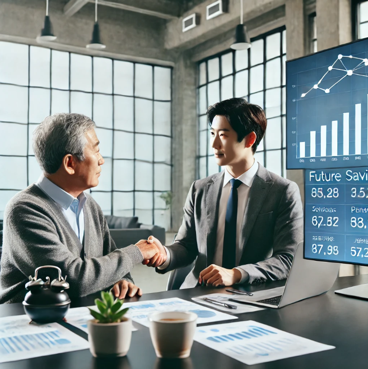 사무실에서 고객과 상담하는 재무설계사