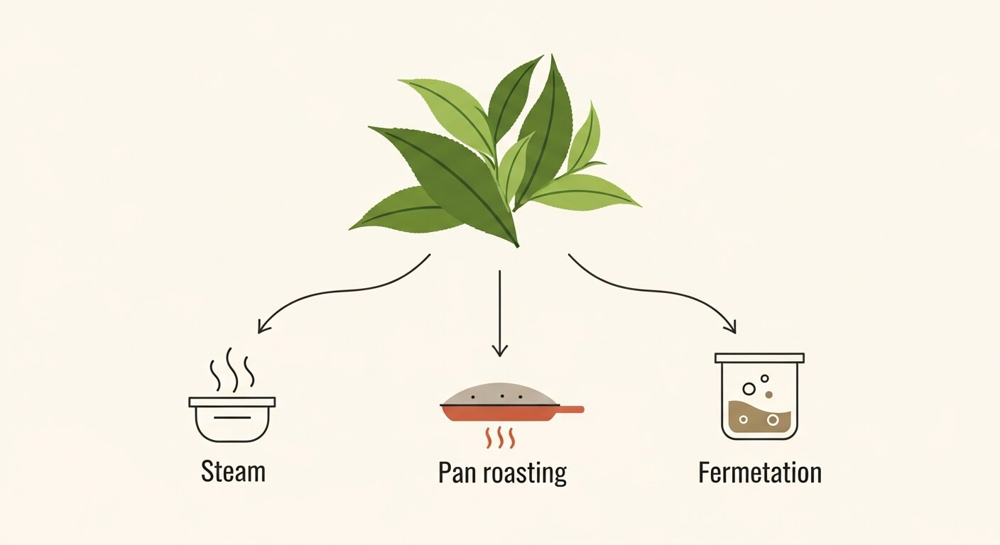 찻잎 제조법별 맛의 차이 (찜 vs 덖음 vs 발효)
