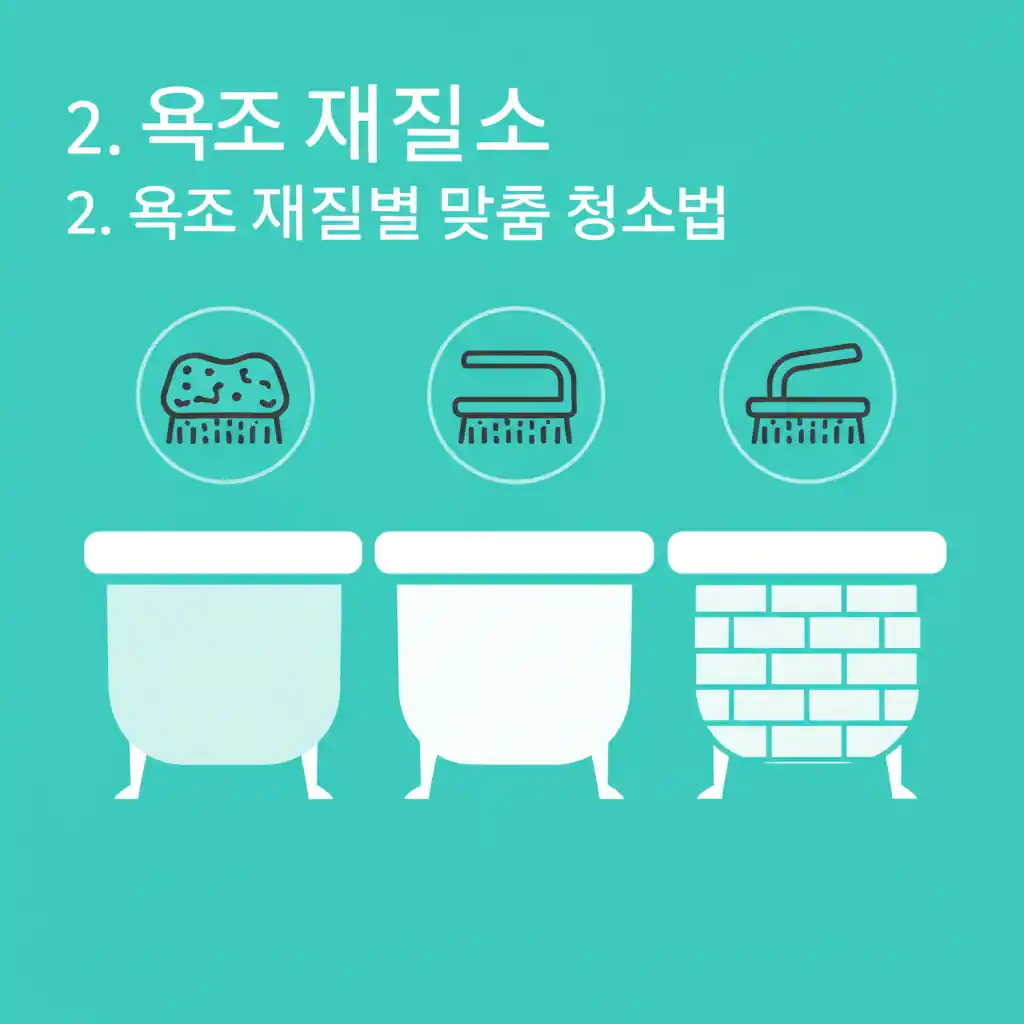 아크릴, 법랑 등 욕조 재질별 맞춤 욕조 청소법을 안내하는 설명 이미지.