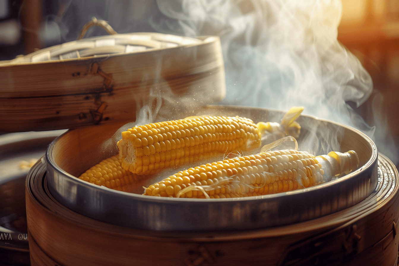 찜기에-옥수수가-쪄지고있는-이미지