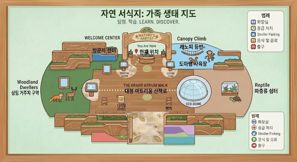 찾아가는 길과 내부 관람 동선이 보기 쉽게 정리되어 있는 안내 지도예요.