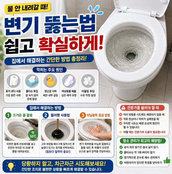 업체 부르기 전에 해보세요! 변기 뚫는법 막힘 원인 해결방법 전부알려드림1