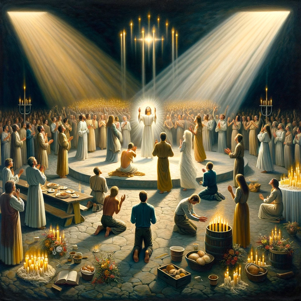 Here is the image depicting the importance of worship as a true indication of knowing God, contrasting active participants in worship with those who remain indifferent.