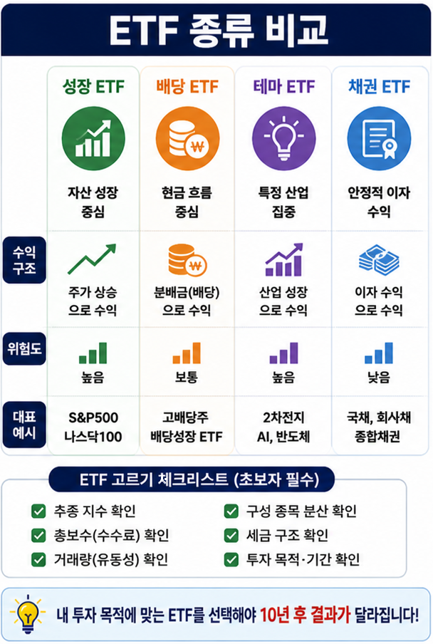 ETF 추천 ETF 종류 비교 인포그래픽
