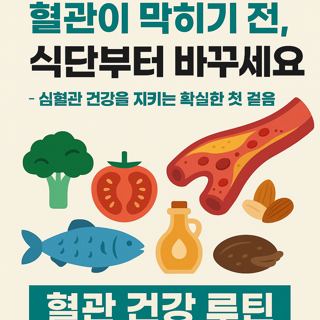 짠 음식을 줄이고 혈압을 낮추는 혈관 건강 루틴 인포그래픽 – 중년 건강 식단과 나트륨 줄이기 실천법