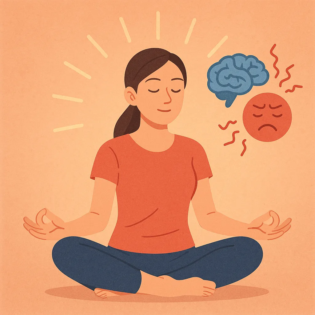 명상이-스트레스-호르몬-수치를-낮추어-심리적-안정과-건강-개선에-도움을-주는-과정을-표현한-이미지