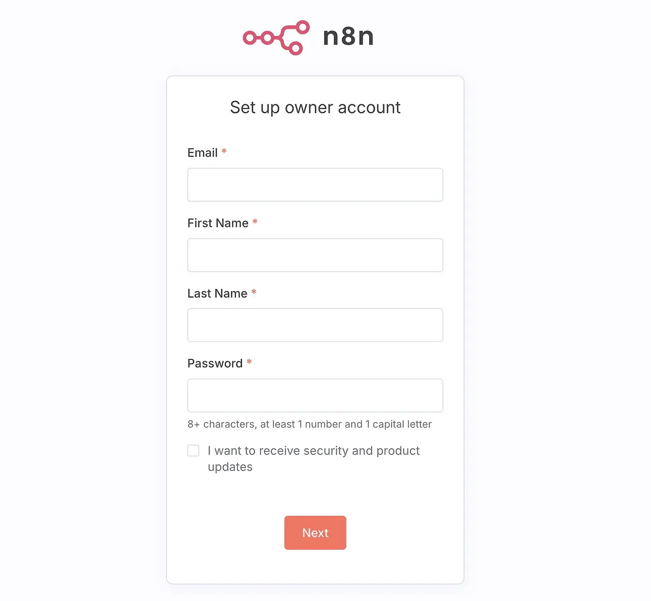 N8N 초기 접속 로그인 화면