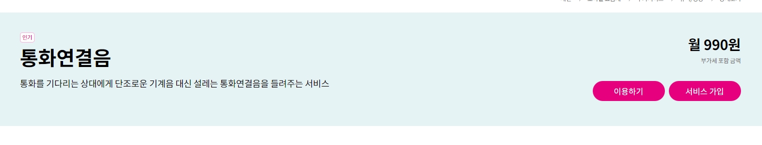 통화연결음 서비스 월 990원 안내