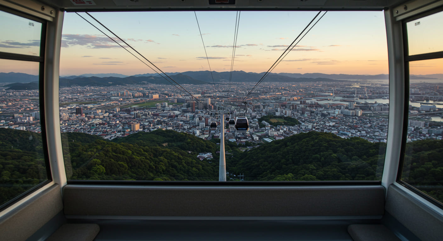 고베 롯코산 케이블카&amp;#44; 도시와 산맥의 파노라마 전경을 볼 수 있는 풍경
