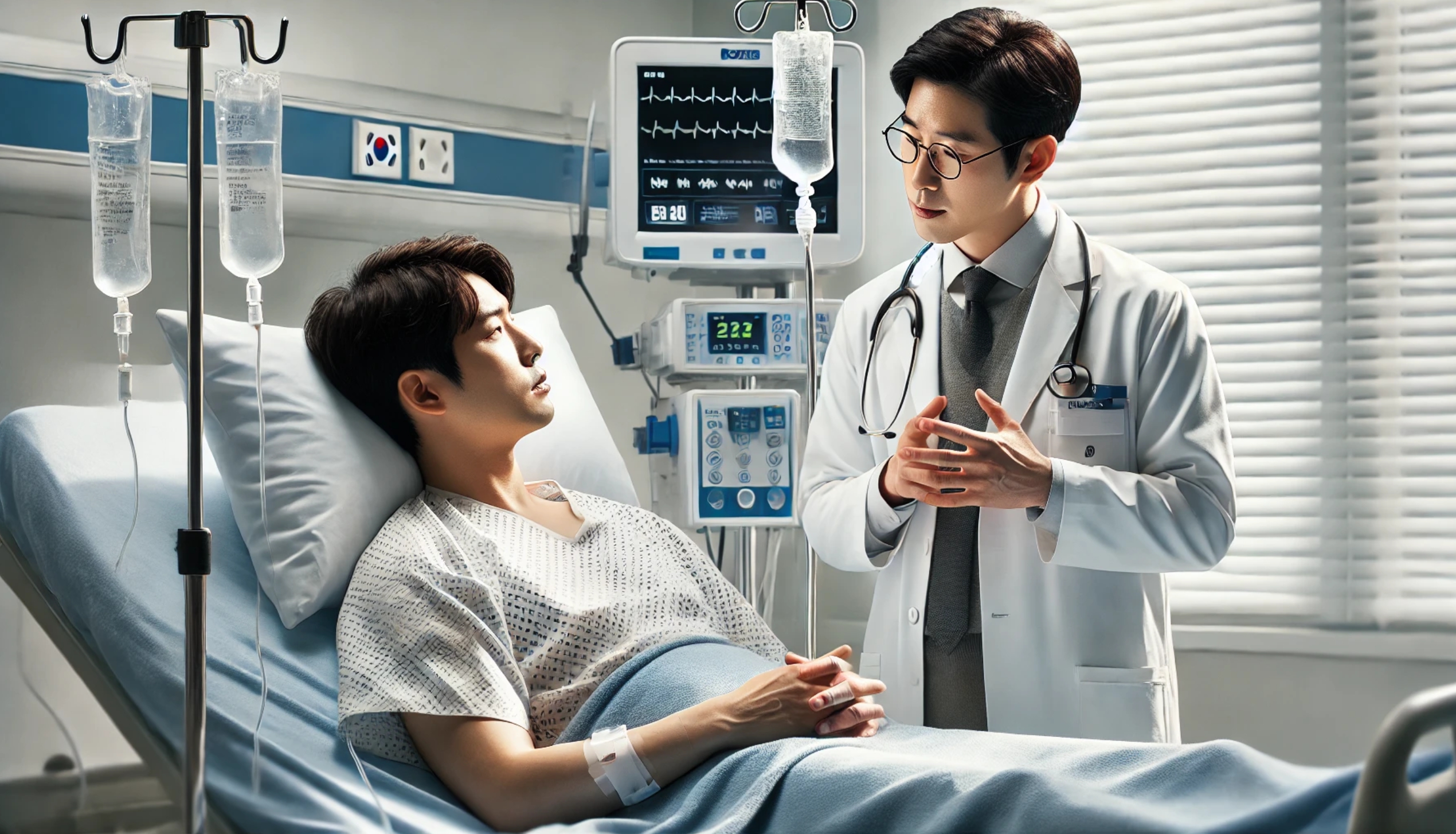 수술후 환자에게 주의사항등을 설명하는 의사사진