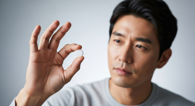 약을 손에 들고 있는 남성