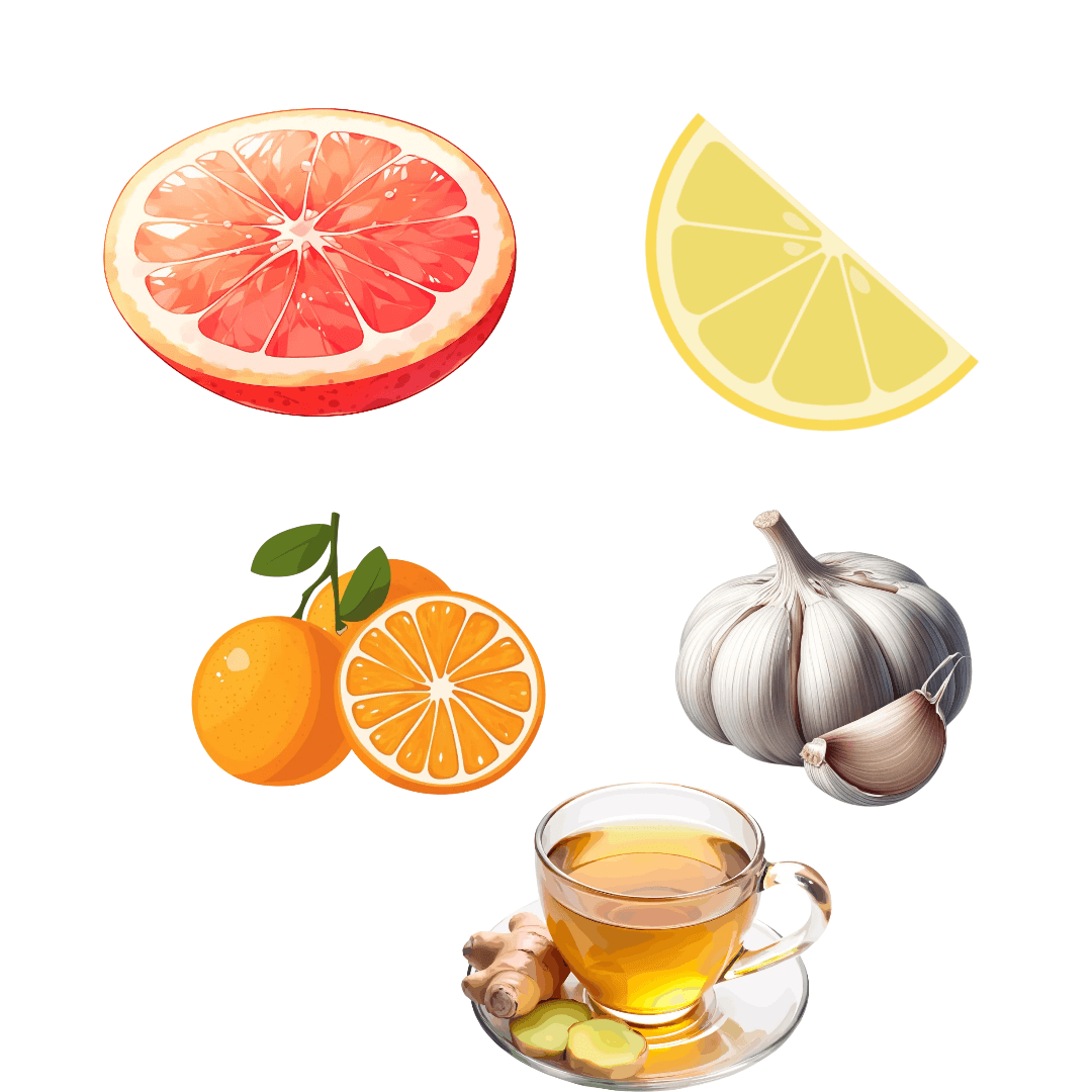 몸살 감기 빨리 낫는 방법_ 비타민C 풍부한 과일&amp;#44; 마늘&amp;#44; 생강차