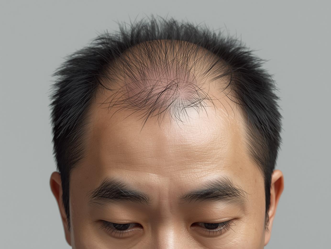 거울에 탈모를 확인하는 모습