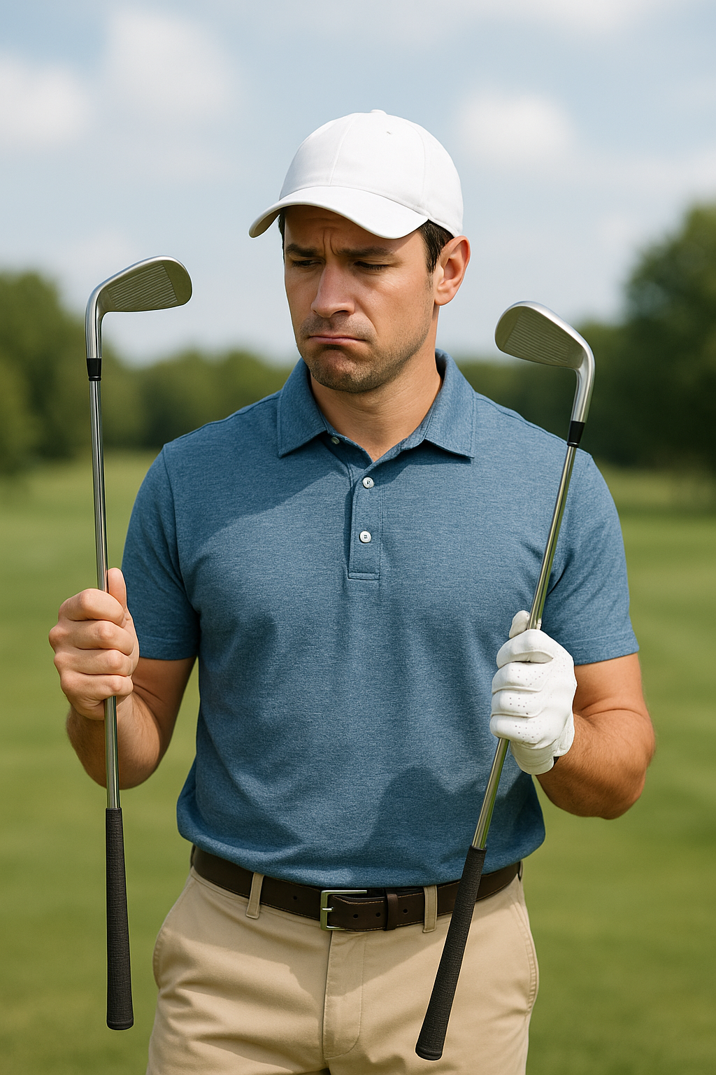 쓸어칠지 찍어칠지 고민하는 골퍼