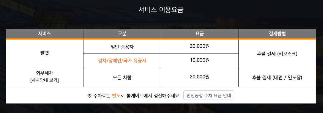 인천공항_주차대행_요금