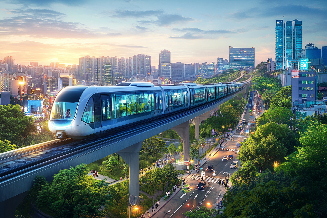 경전철 열차와 미래지향적인 도시 환경