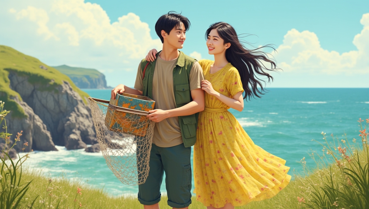 해변에서 두사람