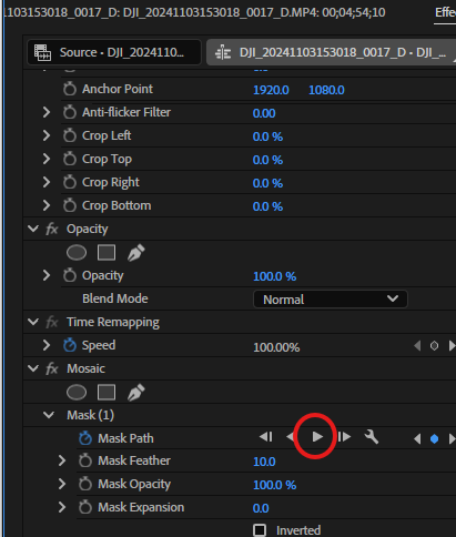 선택한 마스트 앞으로 추적