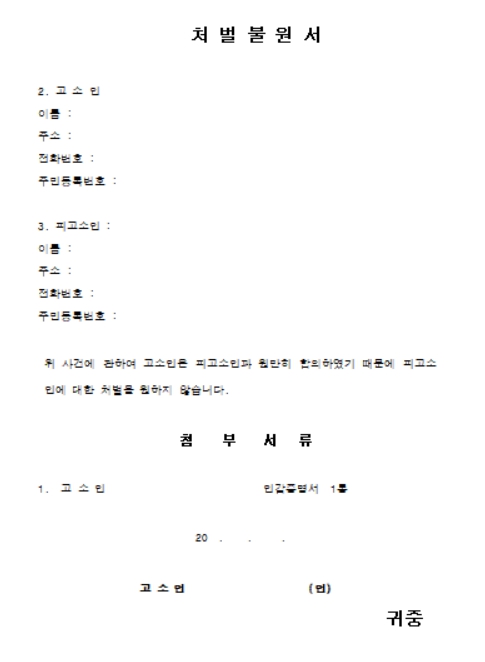 처벌불원서 양식