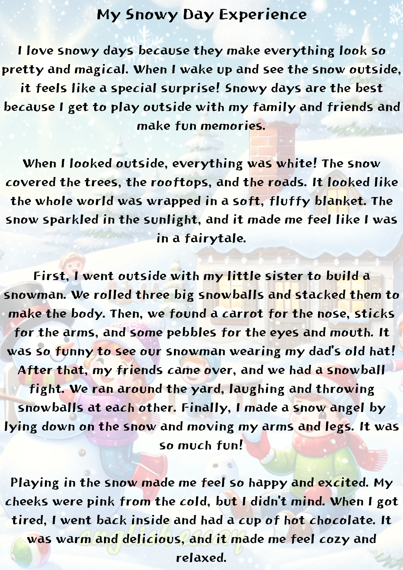 A Snowy Day: Writing About Activities and Experiences 눈 오는 날: 활동과 경험에 대해 글쓰기
