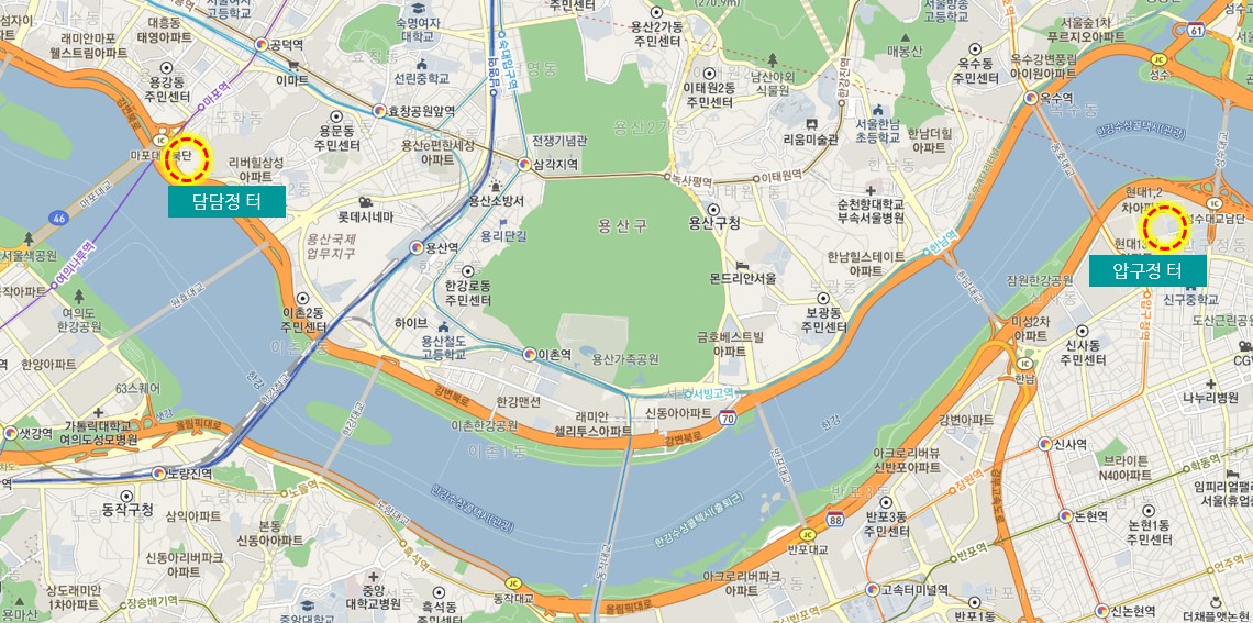담담정과 압구정 위치 지도 카카오맵