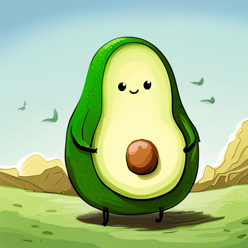 들판에 서 있는 귀여운 아보카도 그림입니다.