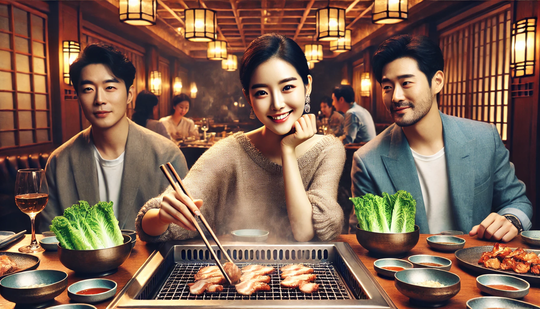 삼겹살 먹는 젊은이들