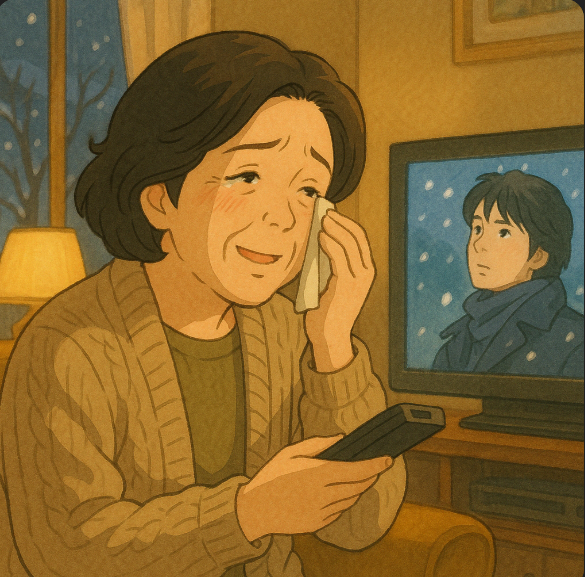 2000년대 일본 중년 여성이 드라마를 보고 감동하는 장면