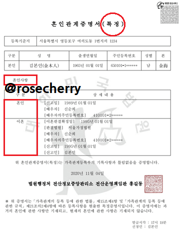 혼인관계증명서-특정-서식예시-과거의혼인에관한사항