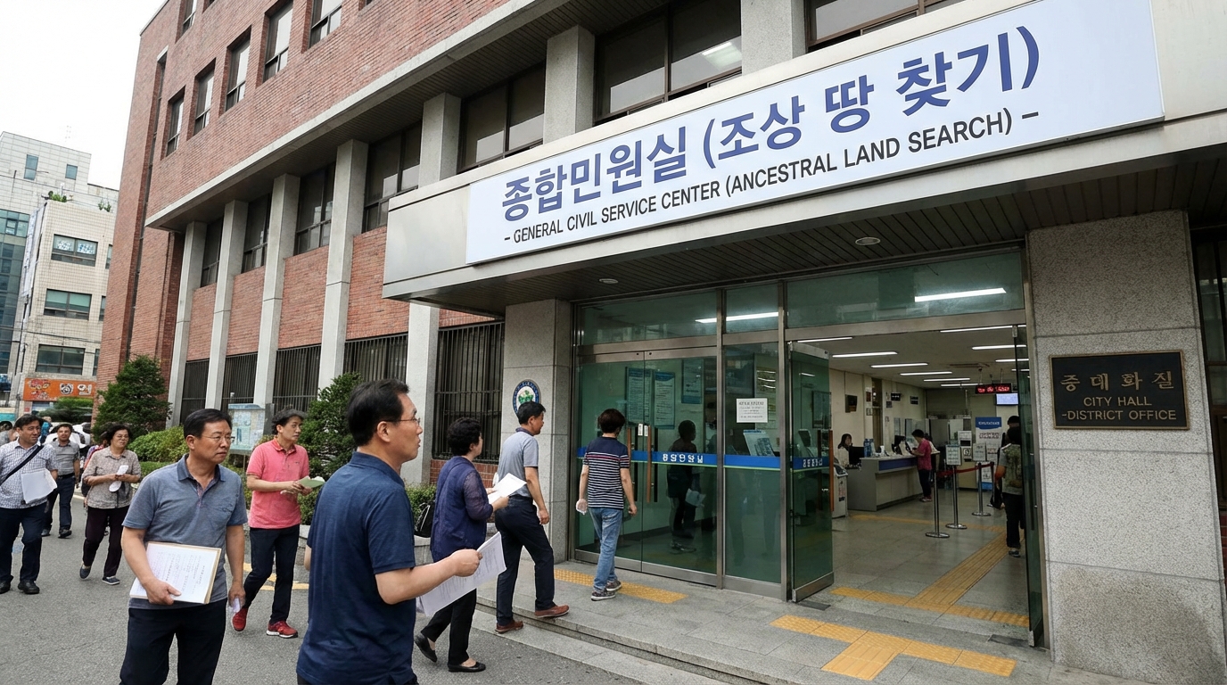 조상땅찾기 조회를 위해 방문해야 하는 시청 또는 구청 종합민원실 입구 이미지
