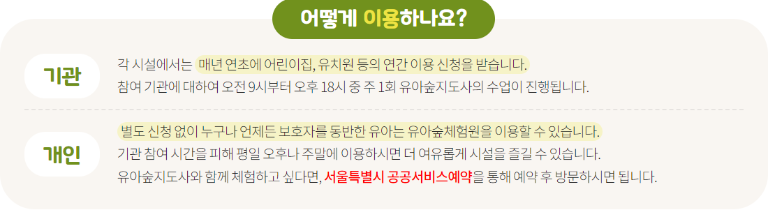 서울 유아숲체험, 숲체험 이용 방법