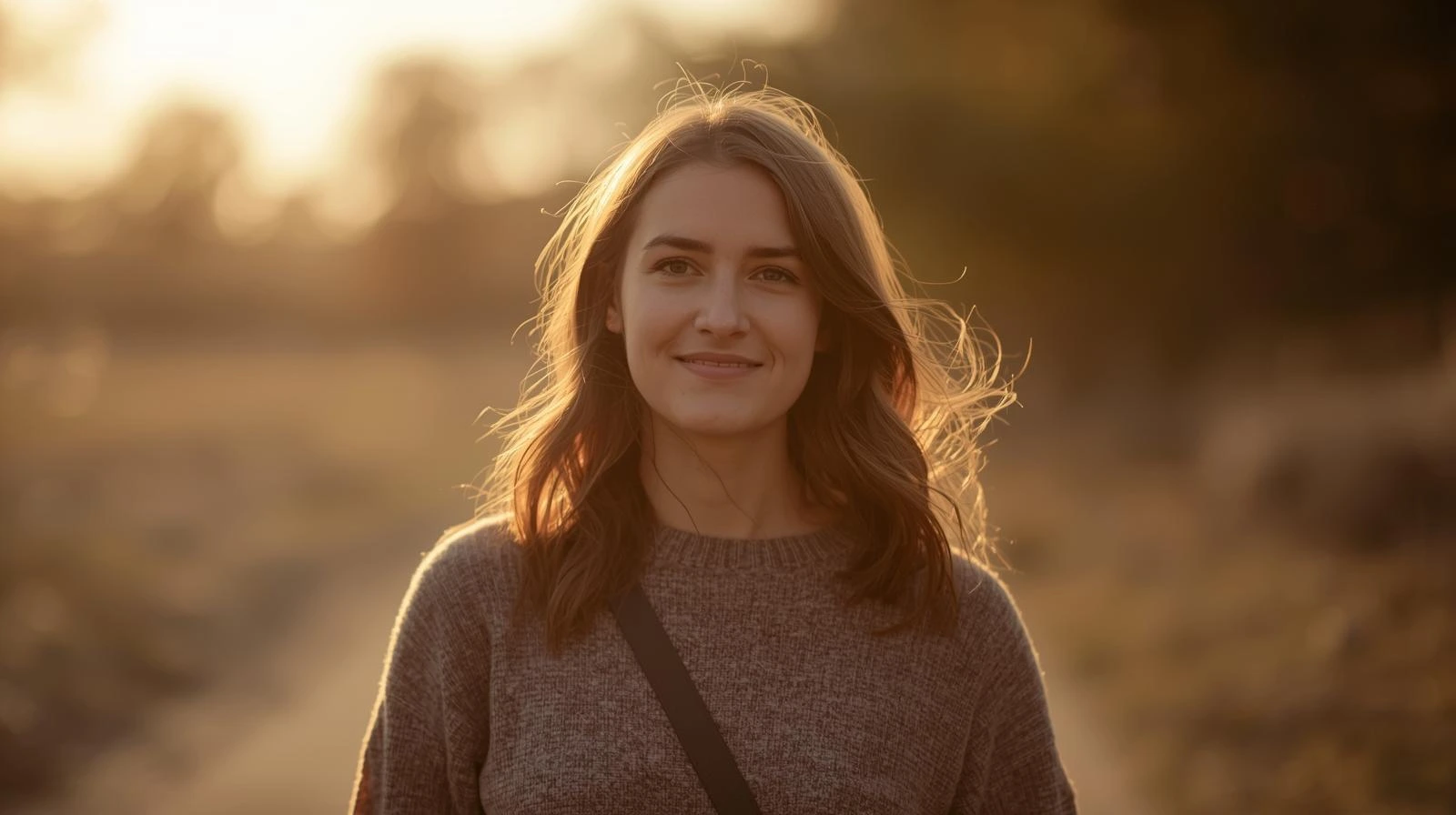 평온하게 미소 지으며 걷는 사람