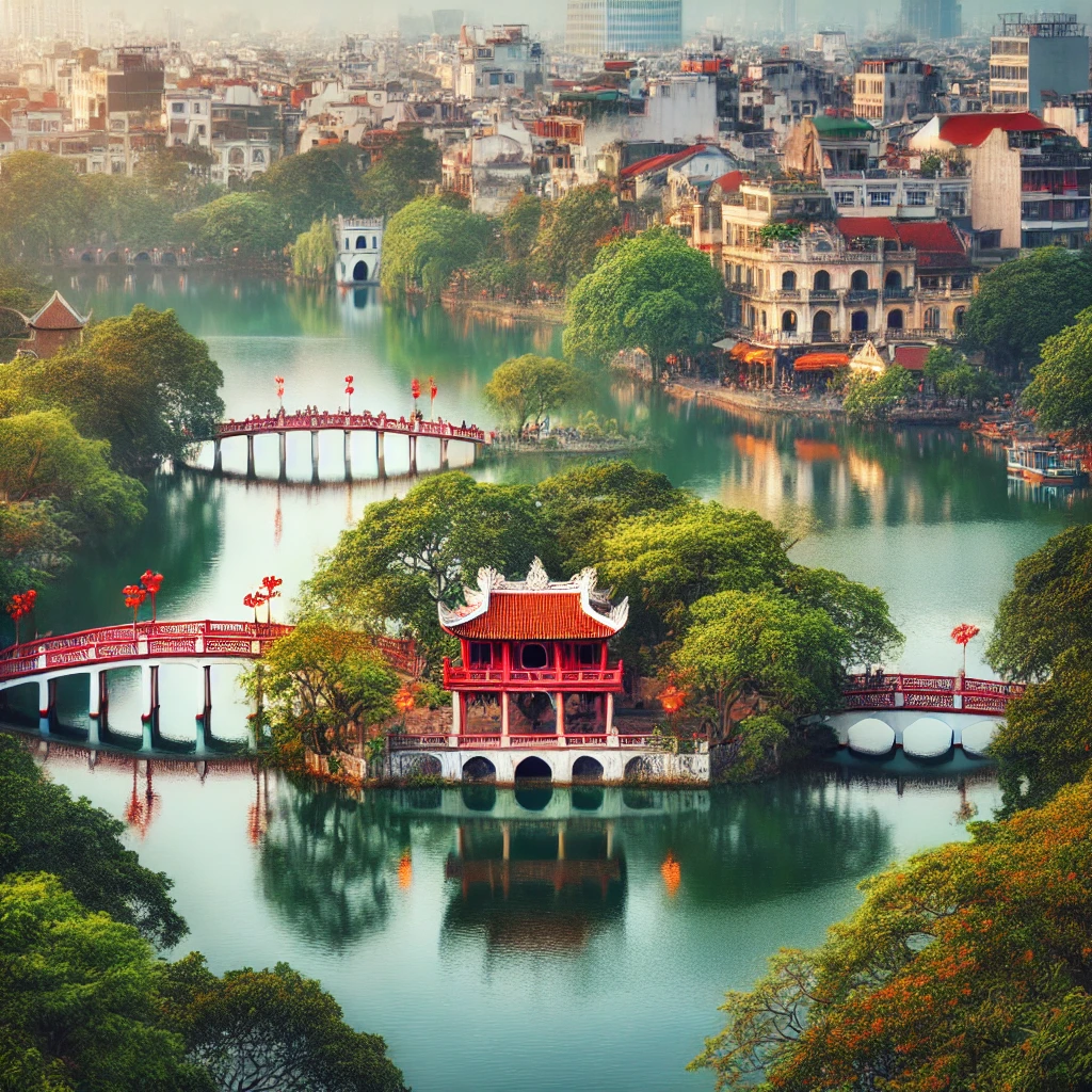 하노이의 호안끼엠 호수와 구시가지 풍경