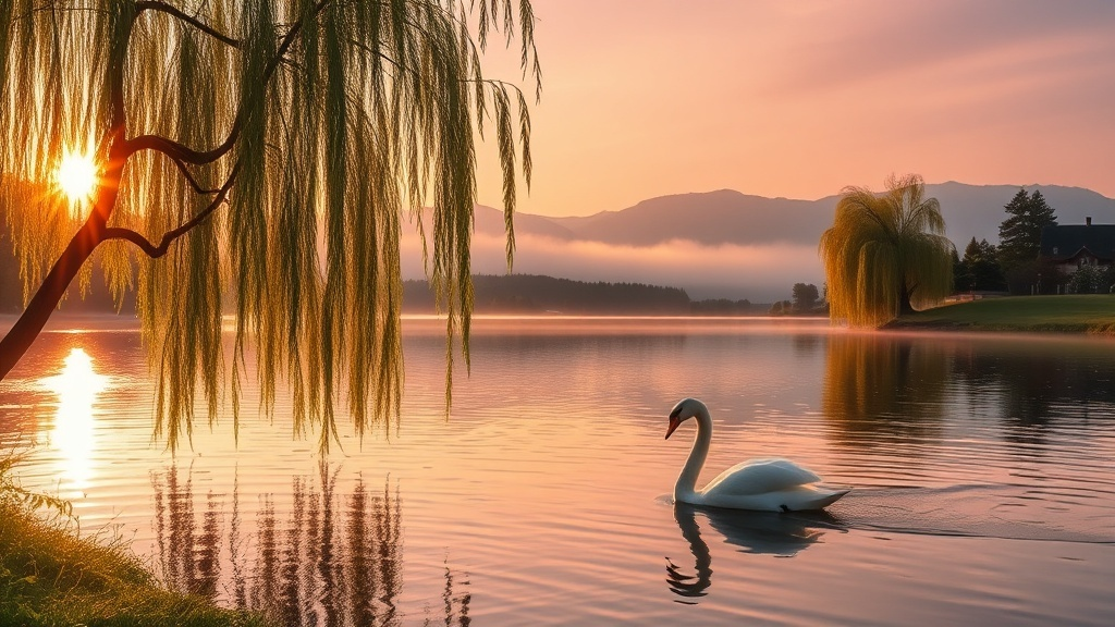 "호수에서 유영하는 아름다운 백조"