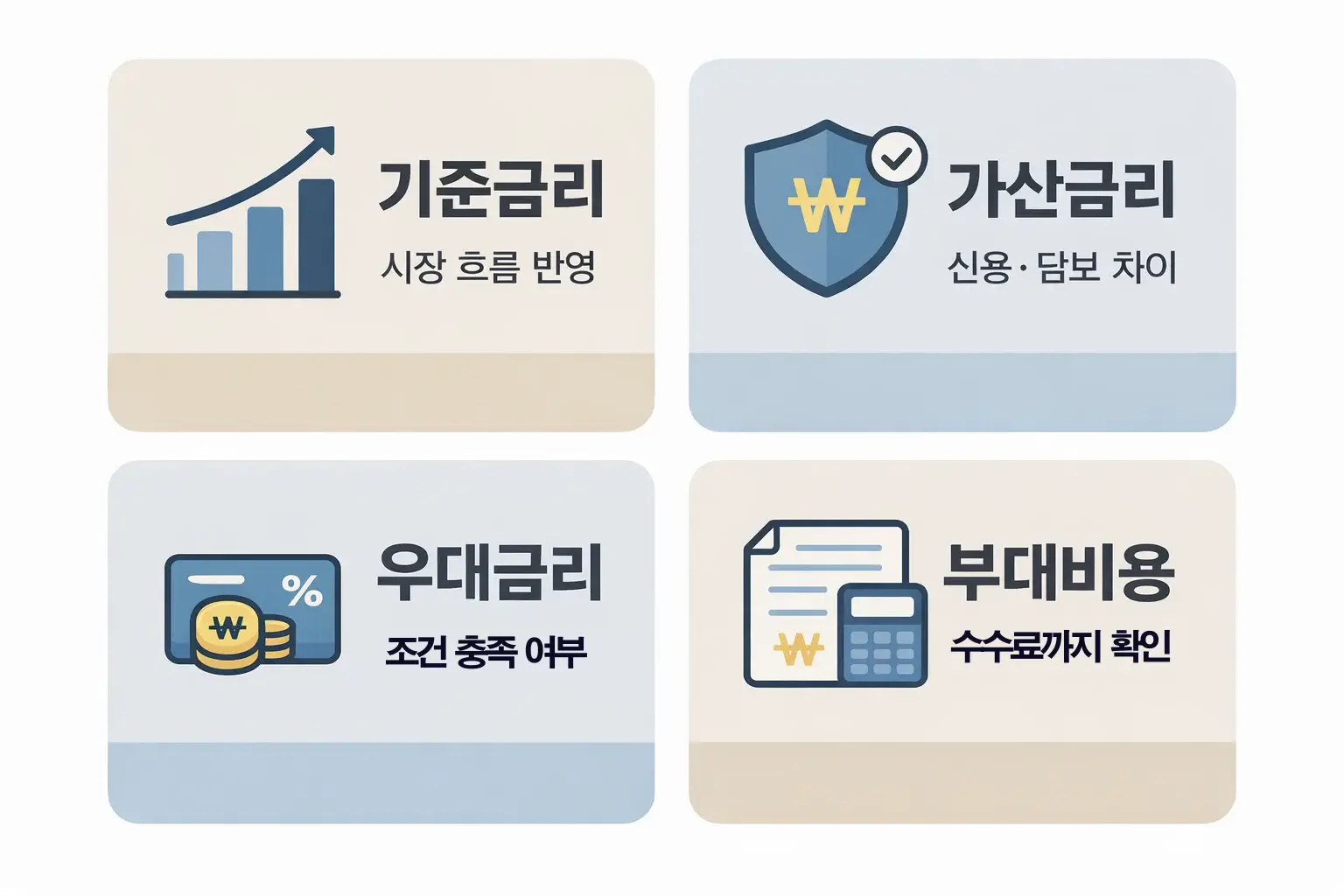 아파트담보대출 금리비교에서 고정형과 변동형 및 혼합형을 판단할 때 확인할 기준을 정리한 이미지