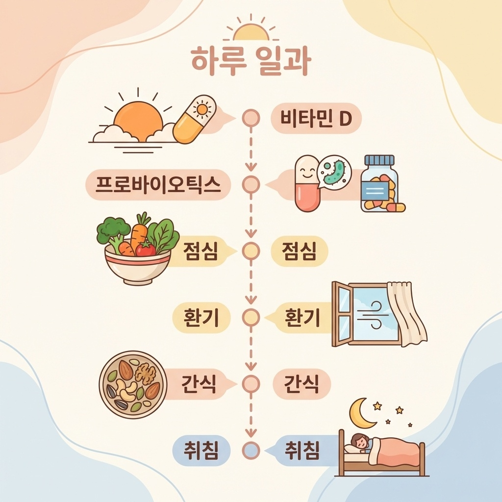 환절기 면역 루틴 하루 일과 체크리스트 일러스트