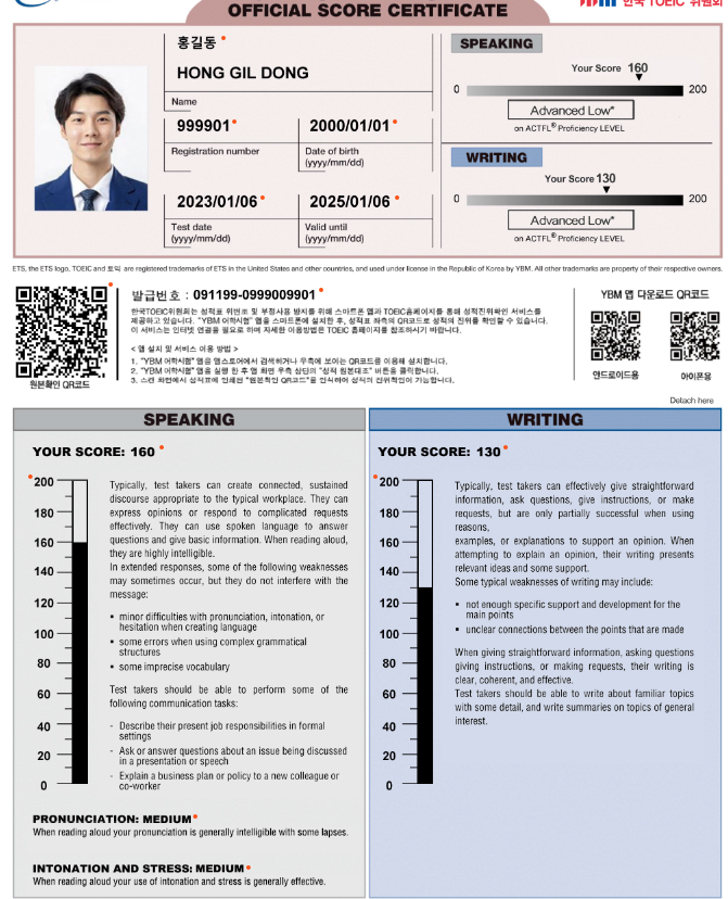 토익 스피킹 점수와 레벨, 토익 점수비교