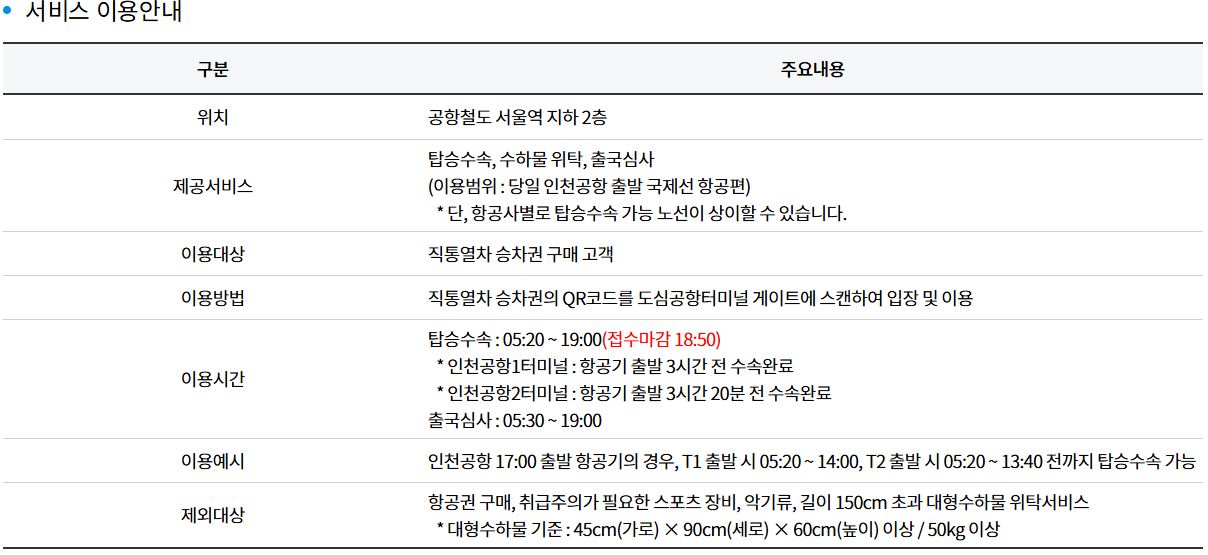 도심공항터미널 서비스 이용안내
