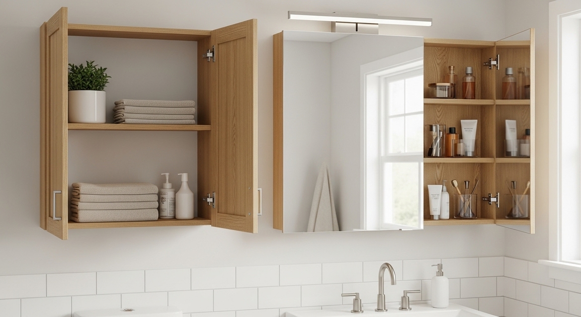 상부장&middot;거울장 수납 레이아웃 &ndash; 파이프&middot;배관 간섭 없이 설치