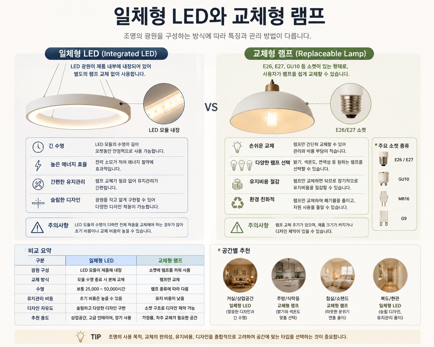 일체형 LED와 교체형 램프