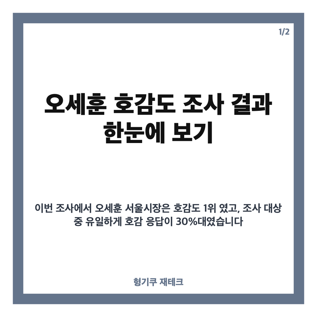 오세훈 호감도 30%로 정치인 7명 중 1위&hellip;한동훈&middot;김민석은 몇 %? 카드뉴스 1