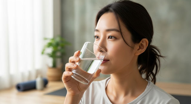 물을 마시는 중년 여성