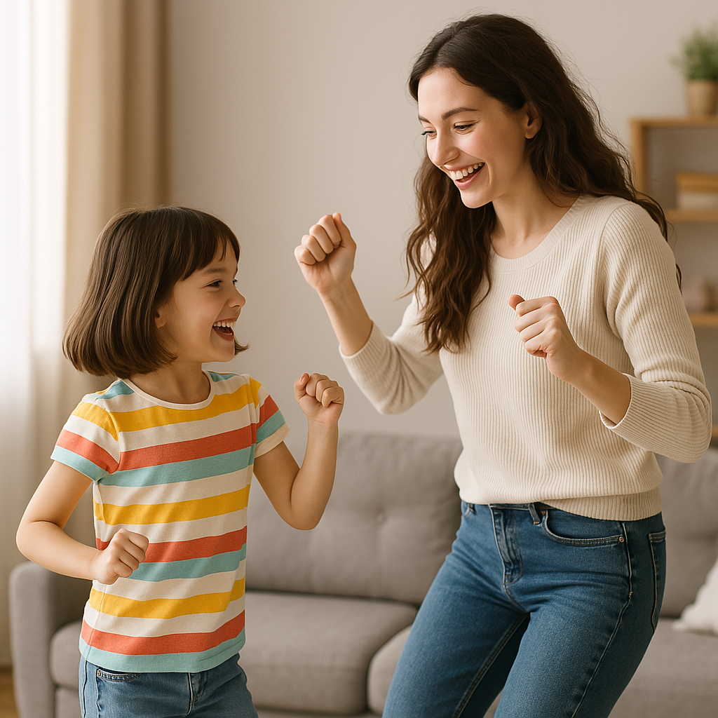 엄마와 영어동요에 맞추어 춤을 추는 아이