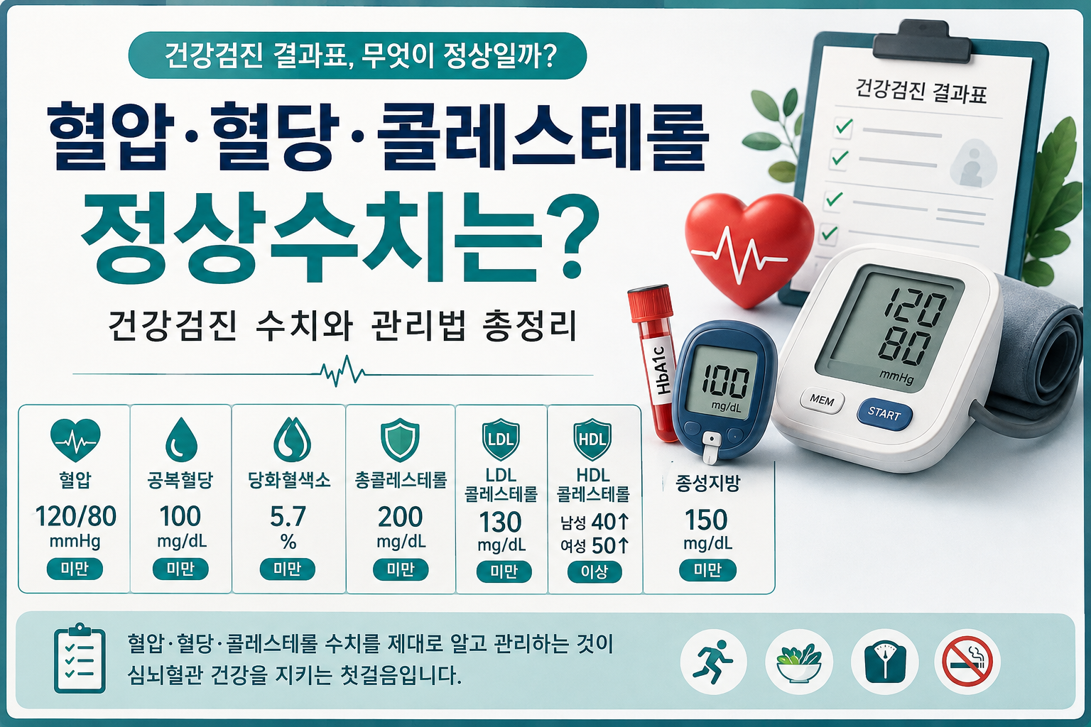 혈압&middot;혈당&middot;콜레스테롤 정상수치와 건강검진 결과를 한눈에 확인해보세요.