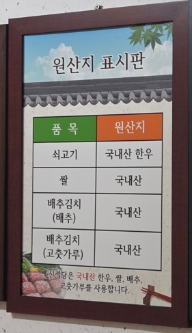 담양 신식당 원산지 표시판