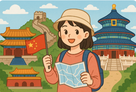 중국 당일치기 여행 일러스트 사진