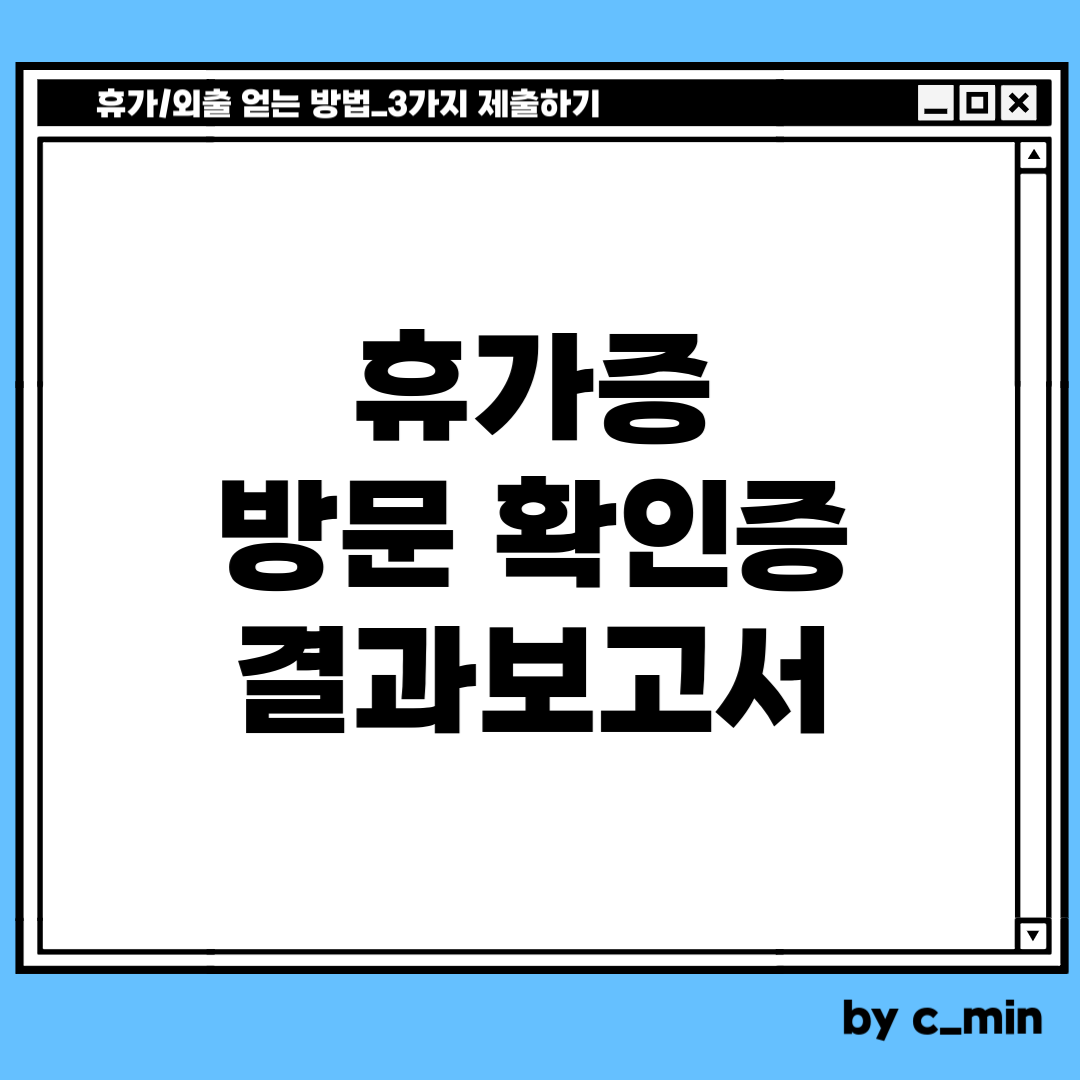 군인이 휴가를 얻을 수 있는 기념관에 다녀온 후 3가지를 체줄하여야 휴가를 줍니다. 
하나, 휴가증. 둘, 방문 확인증. 셋, 결과보고서. 
하나, 휴가증은 당연히 있습니다. 조심할 것은 휴가 하루에 최대 하루하는 점입니다. 하루동안 2곳을 다녀와도 2곳이 인정되지는 않습니다. 
둘, 방문 확인증은 앱을 통한 방법이 가장 빠릅니다. '현충시설 기념관 안내' 앱 또는 '전쟁군사박물관' 앱을 통해 발급받을 수 있습니다. 
셋, 견한 결과보고서. 독후감과 같은 것입니다. 열심히 적으면 됩니다.
