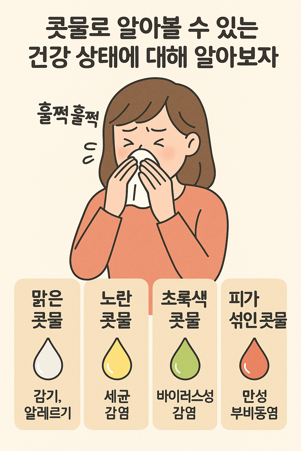 훌쩍훌쩍, 콧물로 알아볼 수 있는 건강상태에 대해 알아보자.